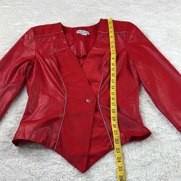 Vintage 80s Oscar and Me faux leather and suede red blazer jacket, size 7 or 8 - Picture 4 of 13